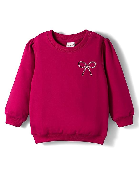 Babyhug Cotton Knit Full Sleeves Sweatshirt With Rhinestone Detailing - Red