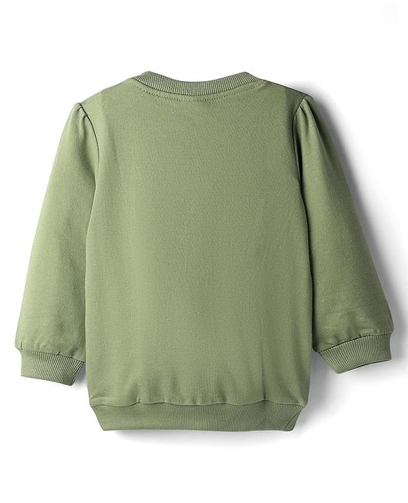 Babyhug Cotton Knit Full Sleeves Sweatshirt With Rhinestone Detailing - Green