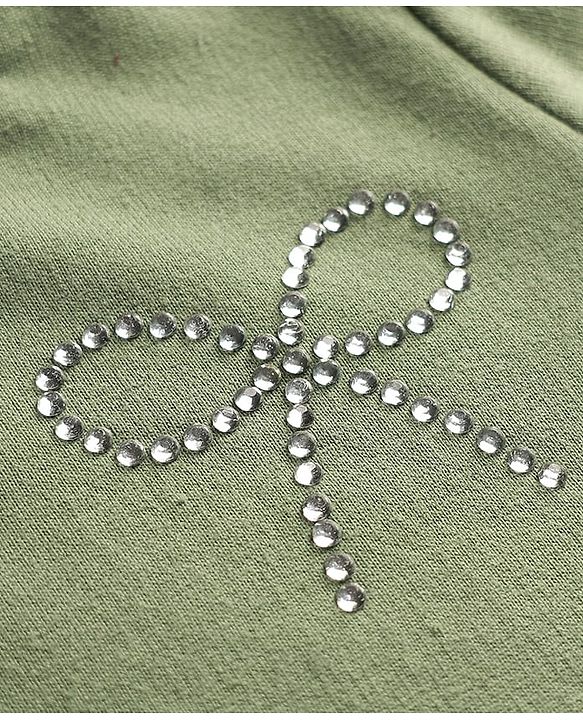 Babyhug Cotton Knit Full Sleeves Sweatshirt With Rhinestone Detailing - Green