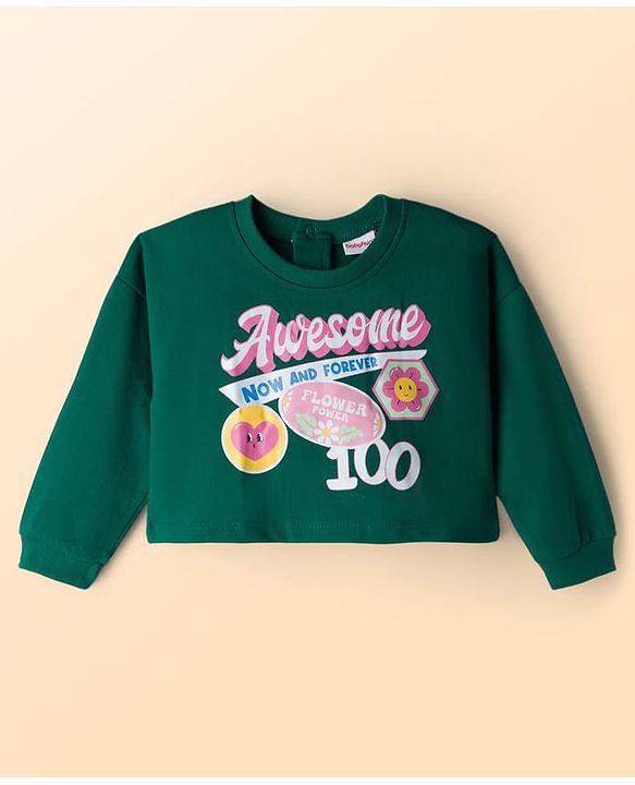 Babyhug Cotton Knit Full Sleeves Sweatshirt With Floral Print & Inner Tee - Green