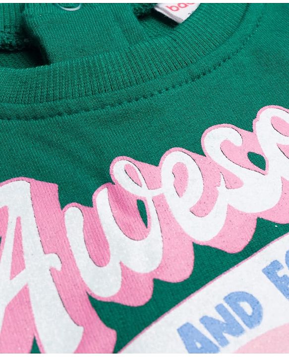 Babyhug Cotton Knit Full Sleeves Sweatshirt With Floral Print & Inner Tee - Green