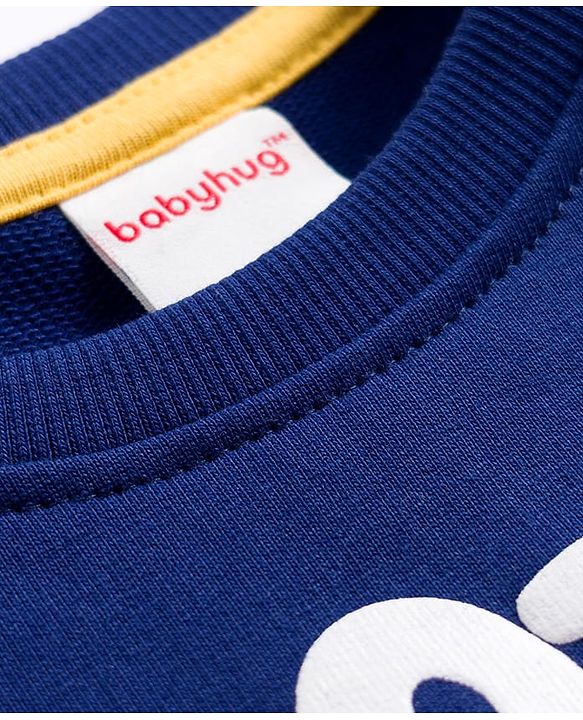 Babyhug Cotton Knit Full Sleeves Sweatshirt with Dino Print - Navy Blue