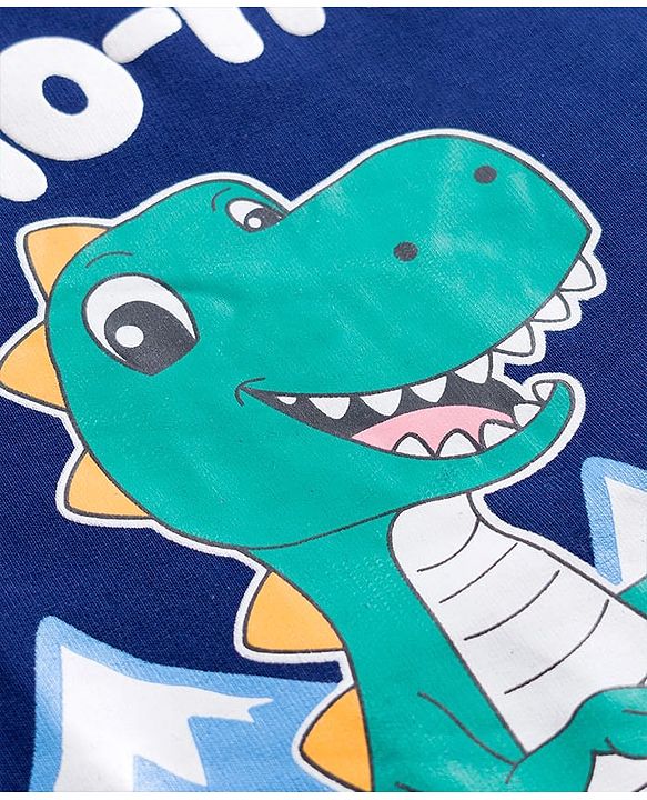 Babyhug Cotton Knit Full Sleeves Sweatshirt with Dino Print - Navy Blue