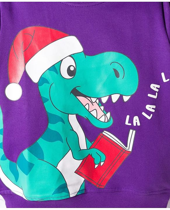 Babyhug Cotton Knit Full Sleeves Sweatshirt With Dino Print - Purple