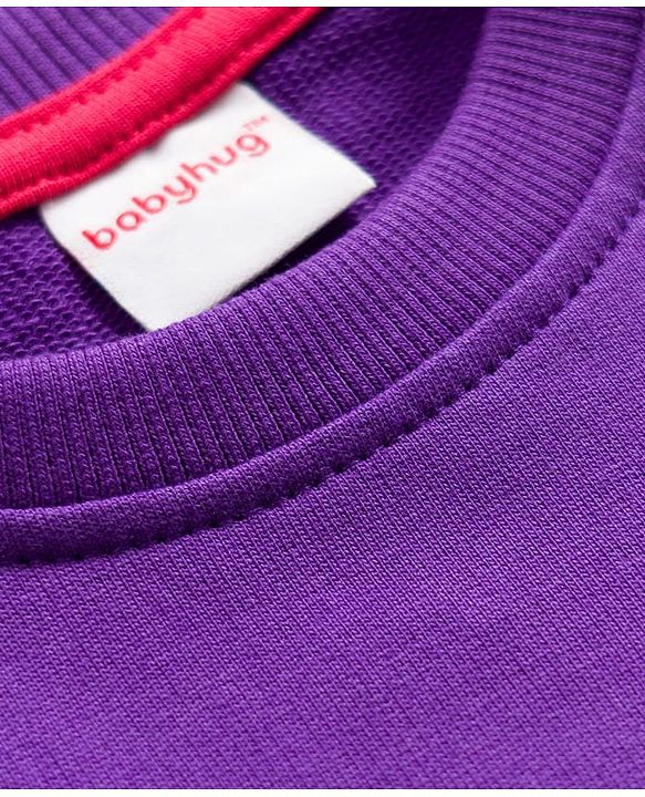 Babyhug Cotton Knit Full Sleeves Sweatshirt With Dino Print - Purple