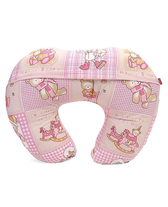 Babyhug Cotton Feeding Pillow Teddy Bear Print - Pink