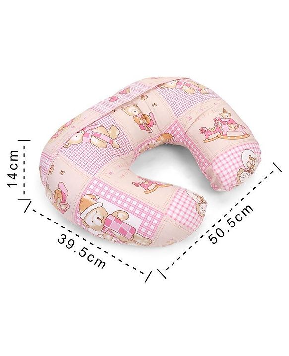 Babyhug Cotton Feeding Pillow Teddy Bear Print - Pink