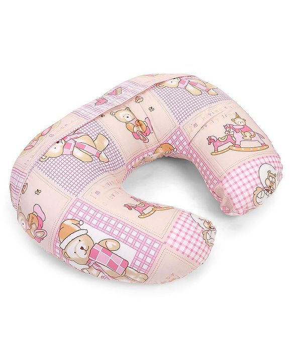 Babyhug Cotton Feeding Pillow Teddy Bear Print - Pink