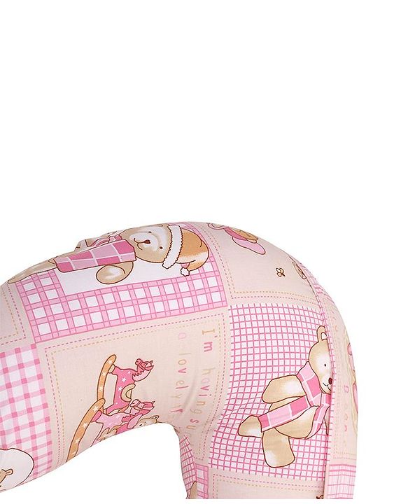 Babyhug Cotton Feeding Pillow Teddy Bear Print - Pink
