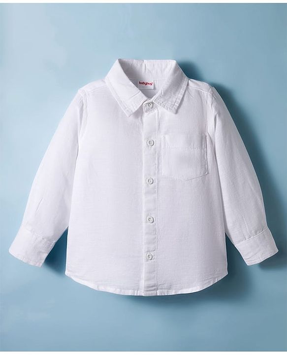 Babyhug Cotton Woven Full Sleeve Solid Color Shirt - White