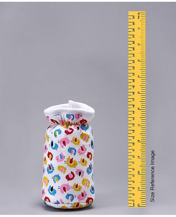 Babyhug Feeding Bottle Cotton Cover With Elastic Neck Bird Print Medium - White - Fits Upto 200 ml Bottle