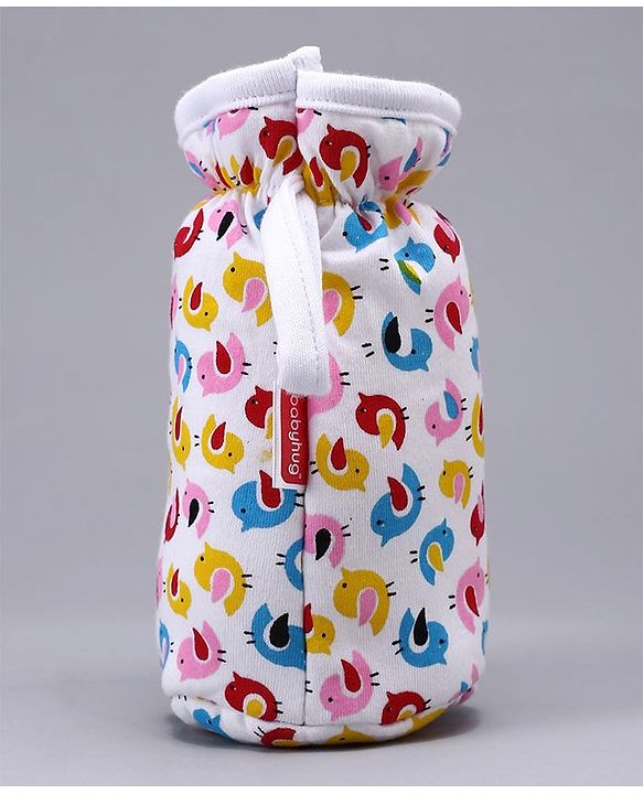 Babyhug Feeding Bottle Cotton Cover With Elastic Neck Bird Print Medium - White - Fits Upto 200 ml Bottle