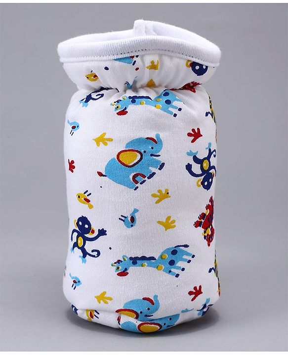Babyhug Feeding Bottle Cotton Cover With Elastic Neck Animal Print Medium - White