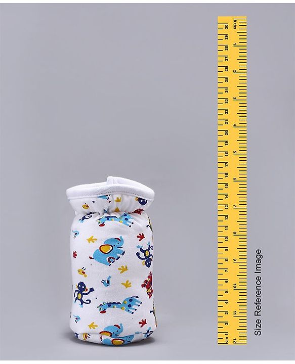 Babyhug Feeding Bottle Cotton Cover With Elastic Neck Animal Print Medium - White