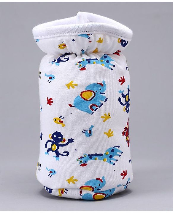 Babyhug Feeding Bottle Cotton Cover With Elastic Neck Animal Print Medium - White
