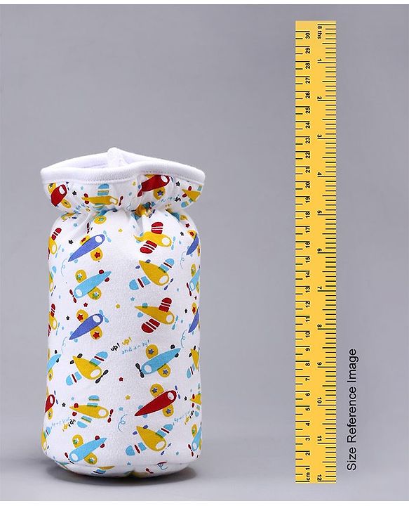 Babyhug Feeding Bottle Cotton Cover With Elastic Neck Aeroplane Print Large - White - Fits Upto 280 ml Bottle