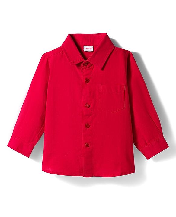 Babyhug Cotton Woven Full Sleeves Solid Shirt - Red