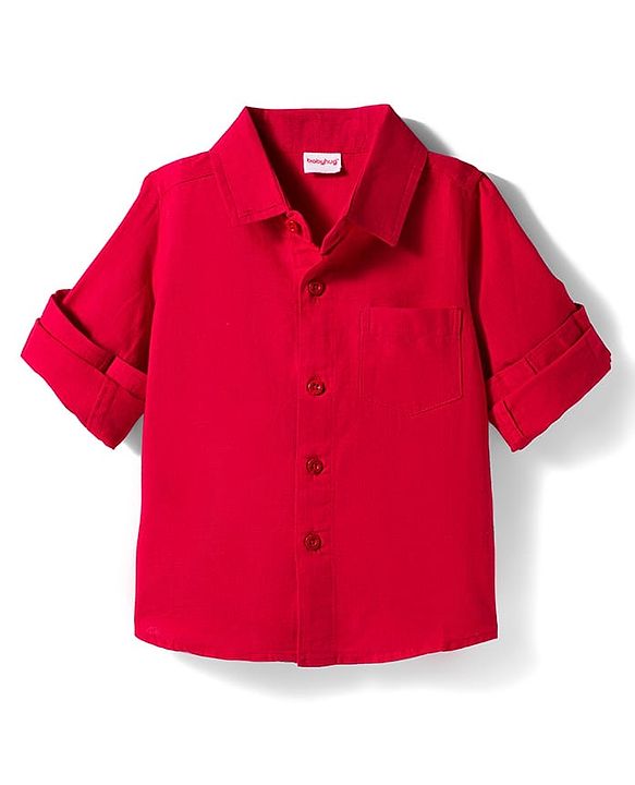 Babyhug Cotton Woven Full Sleeves Solid Shirt - Red
