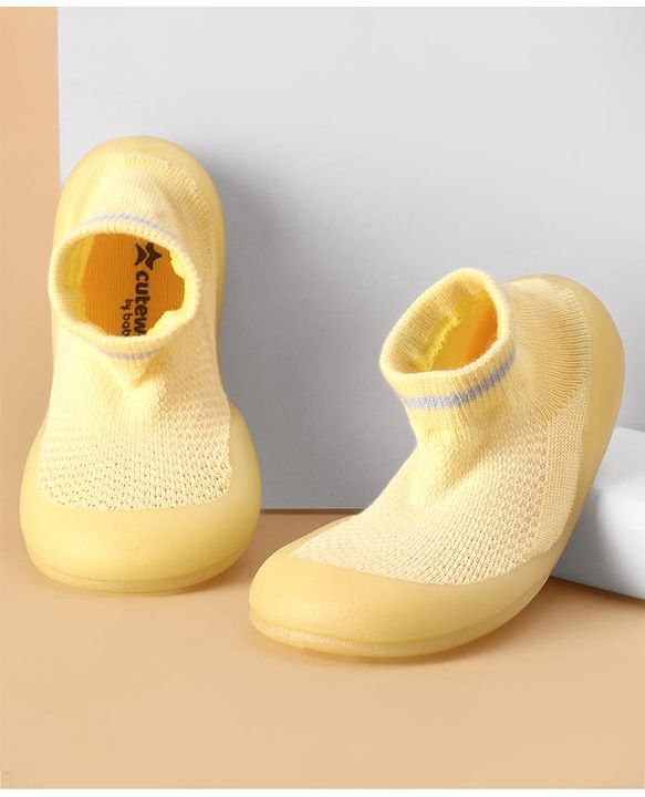 Cute Walk by Babyhug Solid Color Sock Shoes - Yellow