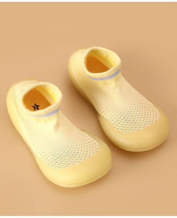 Cute Walk by Babyhug Solid Color Sock Shoes - Yellow