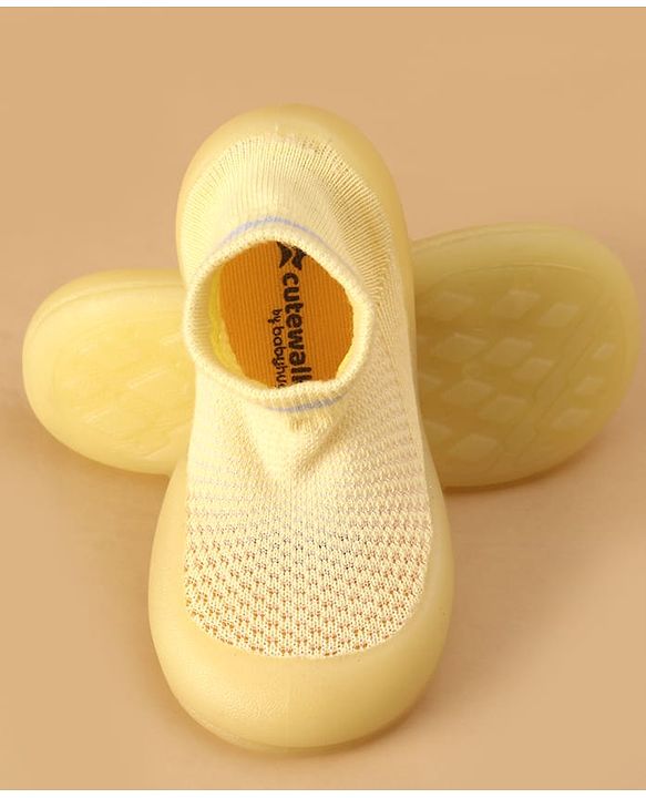 Cute Walk by Babyhug Solid Color Sock Shoes - Yellow