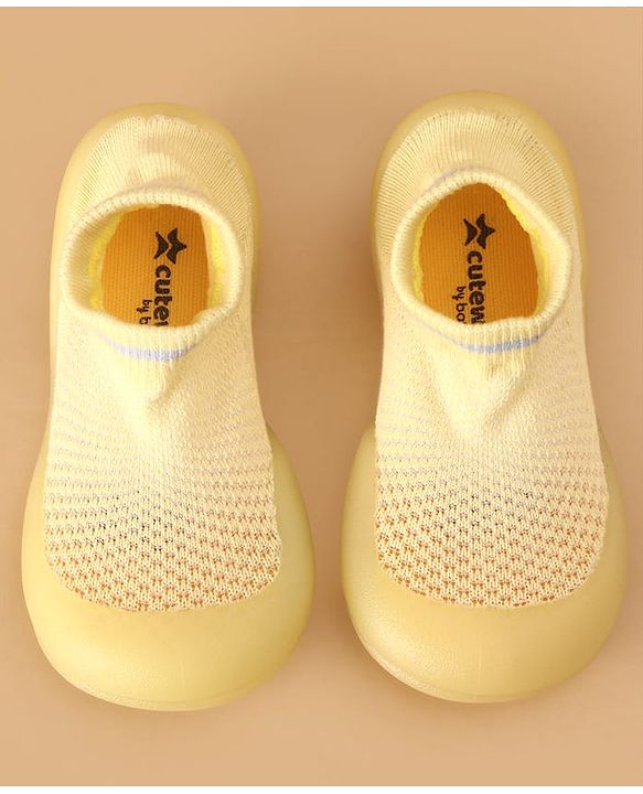 Cute Walk by Babyhug Solid Color Sock Shoes - Yellow