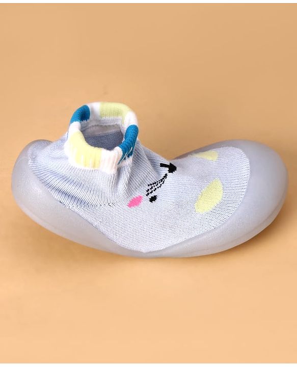 Cute Walk by Babyhug Slip On Sock Shoes With Cat Design - Blue