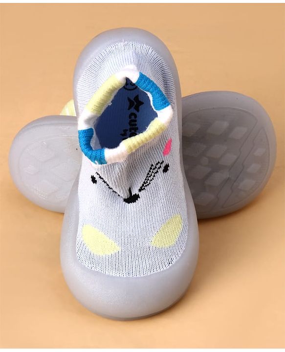 Cute Walk by Babyhug Slip On Sock Shoes With Cat Design - Blue