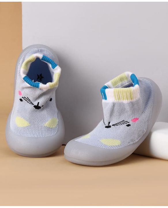 Cute Walk by Babyhug Slip On Sock Shoes With Cat Design - Blue
