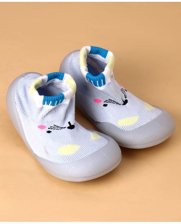 Cute Walk by Babyhug Slip On Sock Shoes With Cat Design - Blue