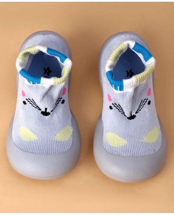 Cute Walk by Babyhug Slip On Sock Shoes With Cat Design - Blue
