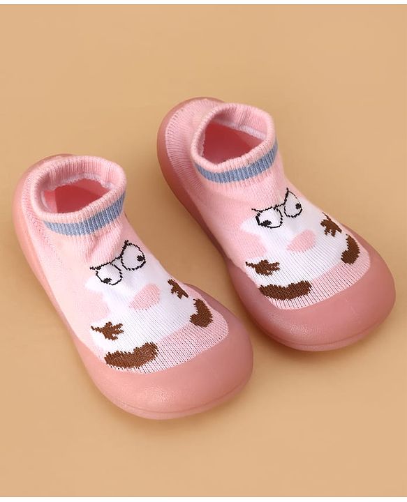 Cute Walk by Babyhug Sock Shoes with Cartoon Print - Pink
