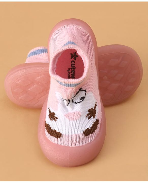 Cute Walk by Babyhug Sock Shoes with Cartoon Print - Pink