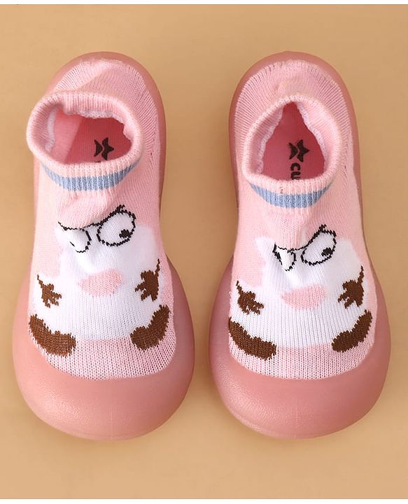 Cute Walk by Babyhug Sock Shoes with Cartoon Print - Pink