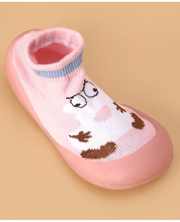 Cute Walk by Babyhug Sock Shoes with Cartoon Print - Pink