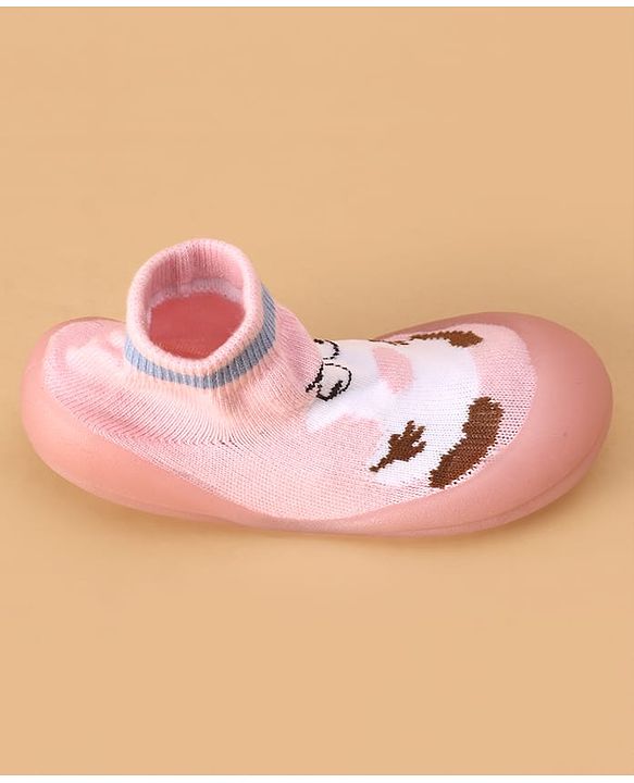 Cute Walk by Babyhug Sock Shoes with Cartoon Print - Pink