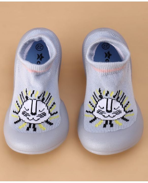 Cute Walk by Babyhug Slip on Sock Shoes with Kitty Embroidery - Blue