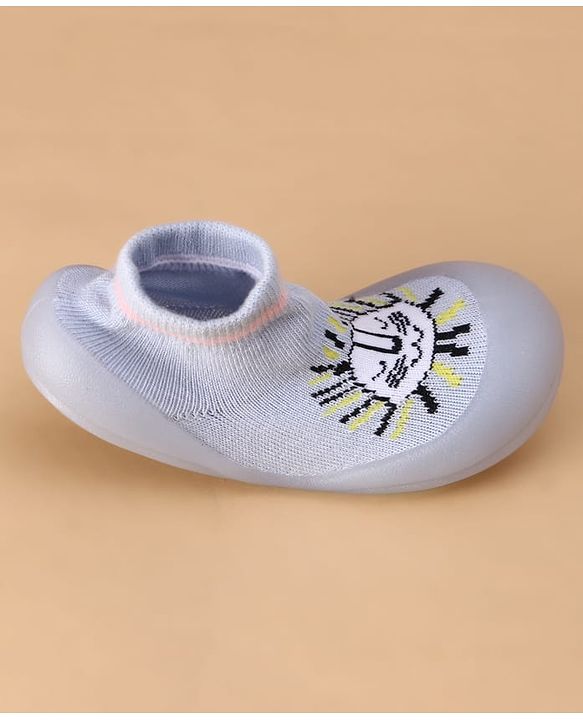 Cute Walk by Babyhug Slip on Sock Shoes with Kitty Embroidery - Blue