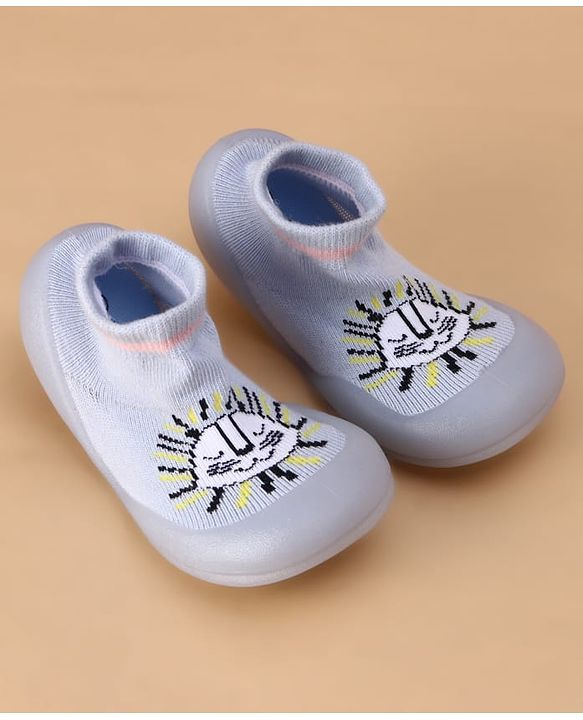 Cute Walk by Babyhug Slip on Sock Shoes with Kitty Embroidery - Blue