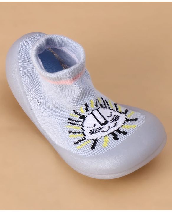 Cute Walk by Babyhug Slip on Sock Shoes with Kitty Embroidery - Blue