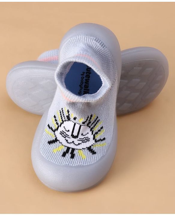 Cute Walk by Babyhug Slip on Sock Shoes with Kitty Embroidery - Blue