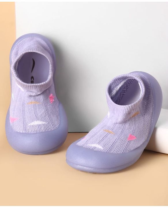 Cute Walk by Babyhug Slip On Sock Shoes with Triangle Design - Purple