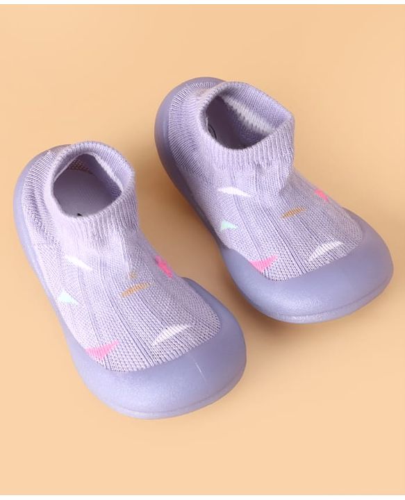 Cute Walk by Babyhug Slip On Sock Shoes with Triangle Design - Purple