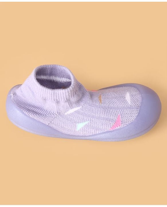 Cute Walk by Babyhug Slip On Sock Shoes with Triangle Design - Purple