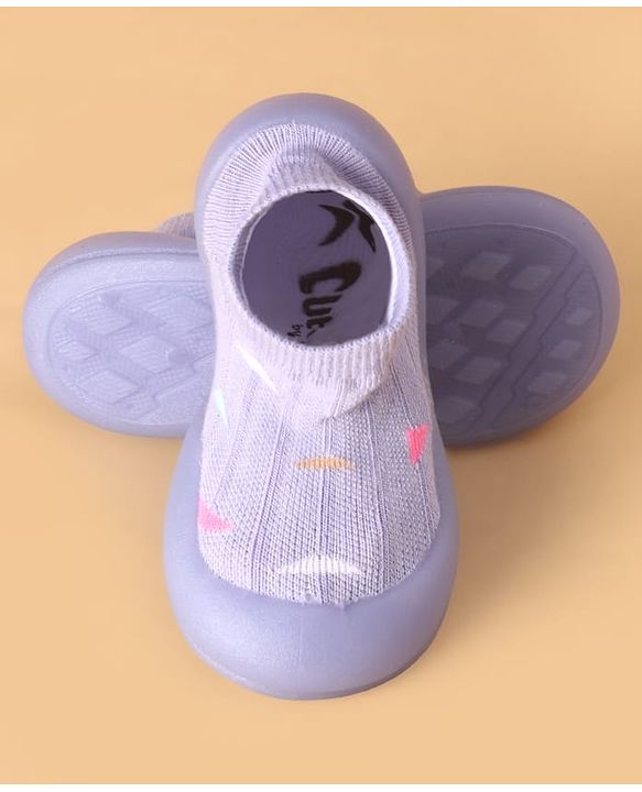 Cute Walk by Babyhug Slip On Sock Shoes with Triangle Design - Purple
