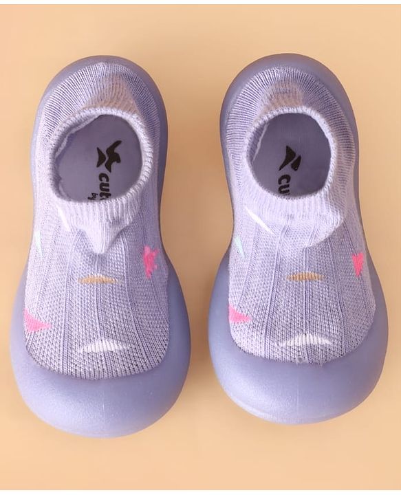 Cute Walk by Babyhug Slip On Sock Shoes with Triangle Design - Purple