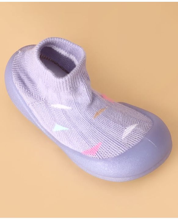Cute Walk by Babyhug Slip On Sock Shoes with Triangle Design - Purple