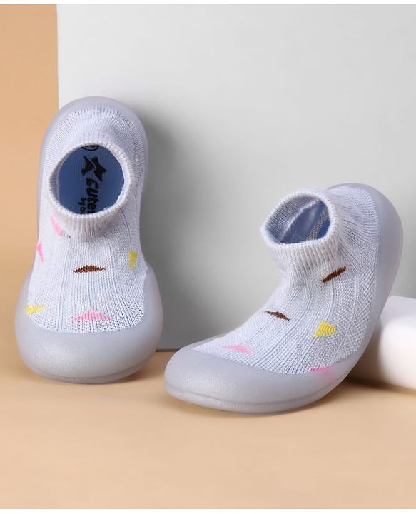 Cute Walk by Babyhug Slip On Sock Shoes with Triangle Design - Purple