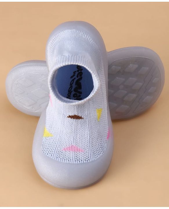 Cute Walk by Babyhug Slip On Sock Shoes with Triangle Design - Purple