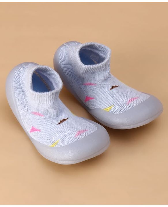 Cute Walk by Babyhug Slip On Sock Shoes with Triangle Design - Purple